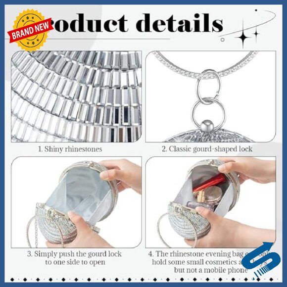 Sparkling Rhinestone Evening Clutch Bag Compact 4.92 Inch Party Accessory